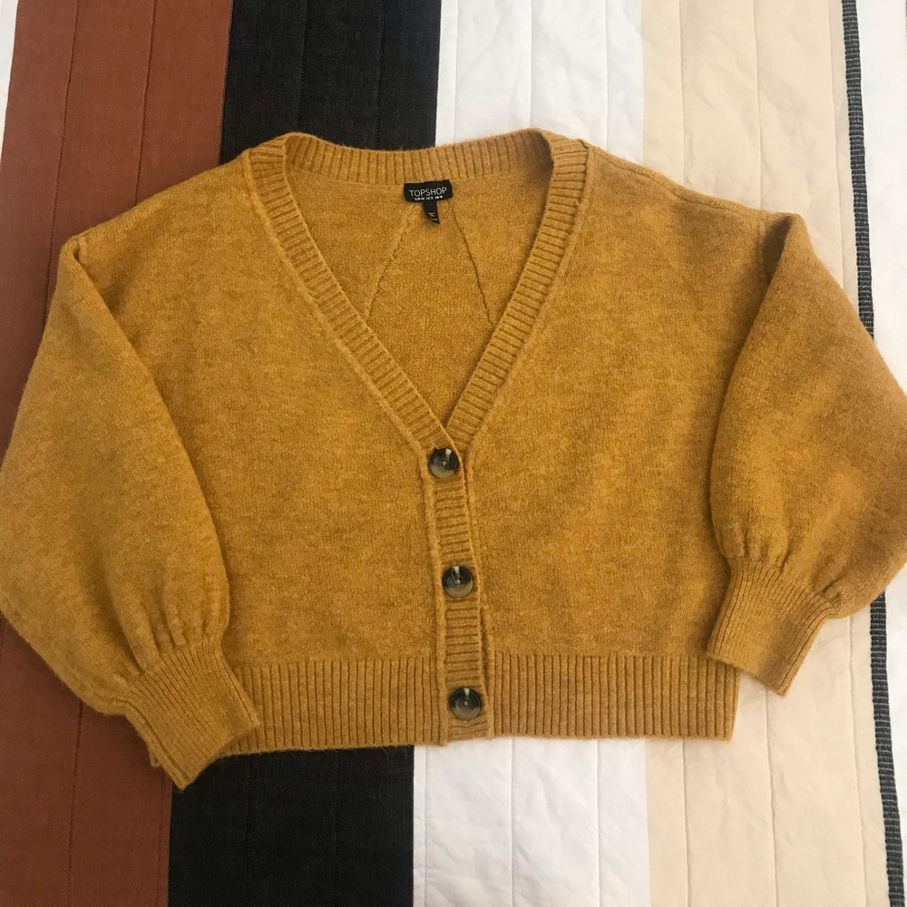 Topshop Mustard Cropped Cardigan